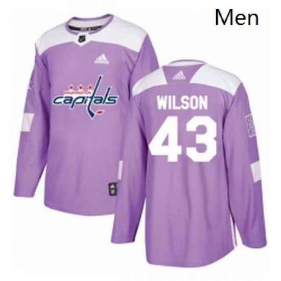 Mens Adidas Washington Capitals 43 Tom Wilson Authentic Purple Fights Cancer Practice NHL Jersey